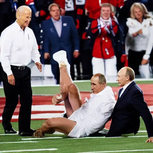 Image similar to joe biden beating up vladimir putin in a football stadium