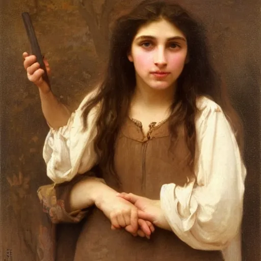 Prompt: frontal portrait of a beautiful young neanderthal woman in french clothing by william bouguereau, oil on canvas, 1 8 9 0, national portrait gallery