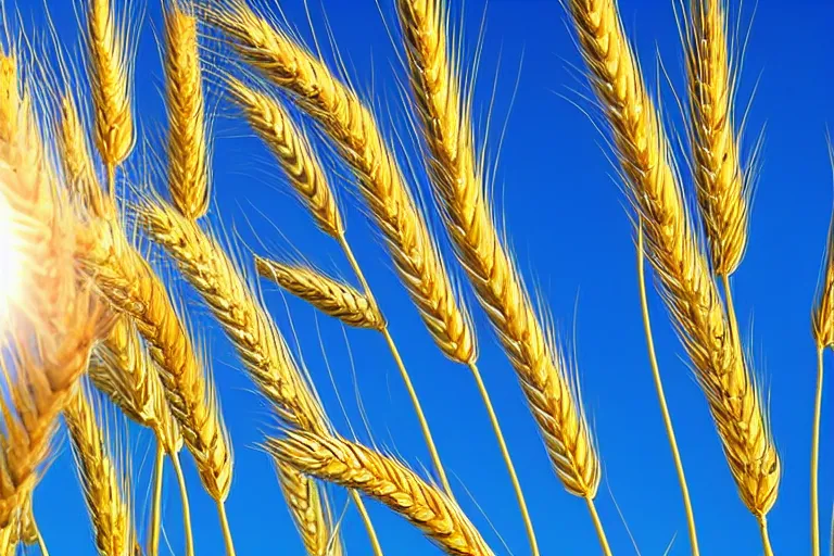 Image similar to Photo of clear blue sky and yellow wheat field, hd, beautiful, perfect light, photorealism, highly detailed, symmetry