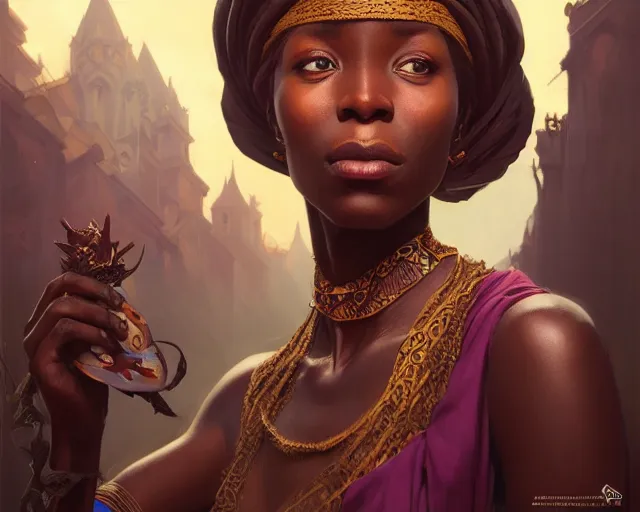 Image similar to photography of amadou opa bathily, deep focus, d & d, fantasy, intricate, elegant, highly detailed, digital painting, artstation, concept art, matte, sharp focus, illustration, hearthstone, art by artgerm and greg rutkowski and alphonse mucha