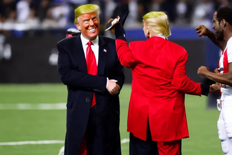 Image similar to r kelly referee giving red card to donald trump in football game