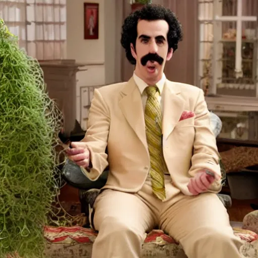 Prompt: Sacha Baron Cohen as borat smoking a giant rolled cannabis cigarette, smoke, 8k, hyper-detailed, cinematic