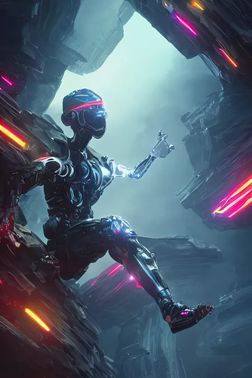 Image similar to ninja cyborg letting go of reality and experiencing the quantum feild, matte painting comic book art, cinematic, highly detailed, realistic, beautiful cosmic neural network, octane render, unreal engine, depth of field, trending on artstation, sharp focus, philosophical splashes of colors