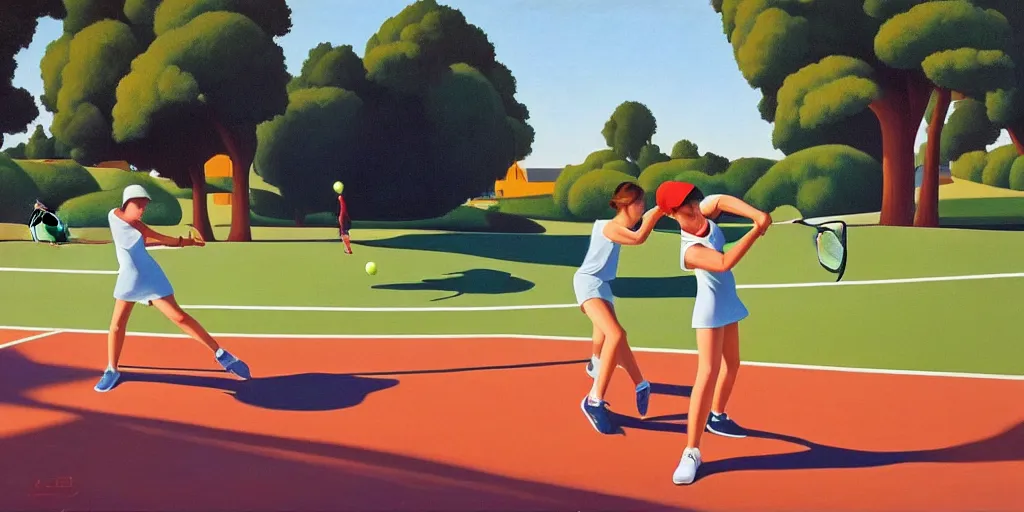 Image similar to tennis game in santa rosa, summer evening, kenton nelson