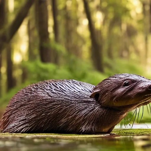 Image similar to detailed photograph of a platypus in a forest, national geographic, realistic, cinematic lighting, 8 k, cute, adorable