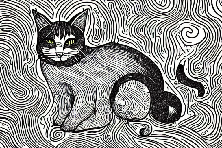 Image similar to cat, art by mcbess