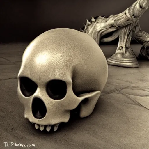 Image similar to d 2 0 merged with a demon skull, realistic photography, high detailed