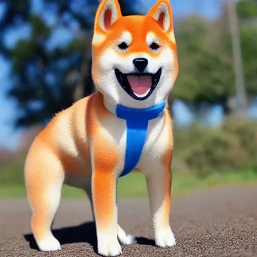 Prompt: a shiba-inu dog wearing blue pants