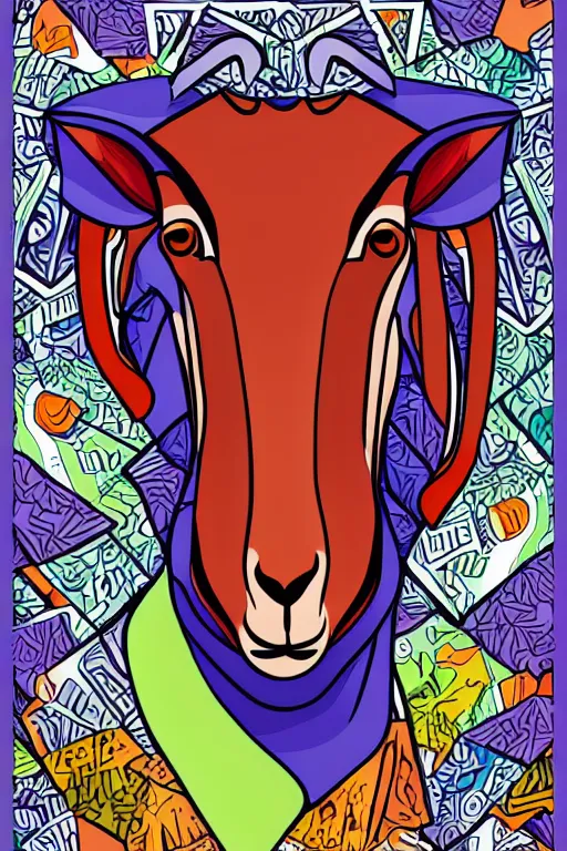 Image similar to Portrait of a goat that is a drug dealer, sticker, andromorphic, colorful, illustration, highly detailed, simple, smooth and clean vector curves, no jagged lines, vector art, smooth