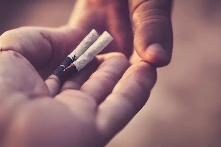 Image similar to cigarette in fingers, hand holding cigarette, hyper realistic, natural