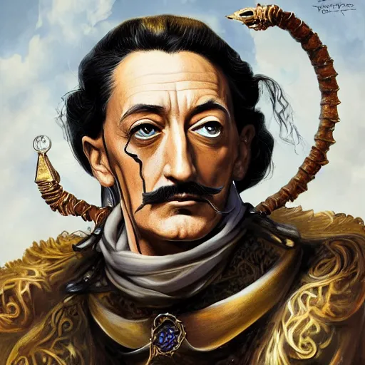 Prompt: Salvador Dalí portrait, D&D, fantasy, intricate, elegant, highly detailed, digital painting, artstation, concept art, smooth, sharp focus, illustration