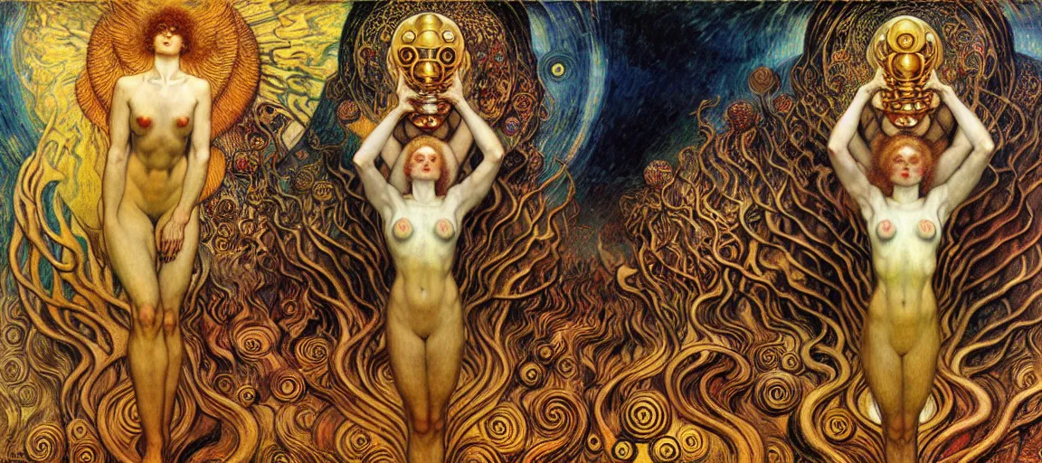 Image similar to Divine Chaos Engine by Karol Bak, Jean Delville, William Blake, Gustav Klimt, and Vincent Van Gogh, symbolist, visionary