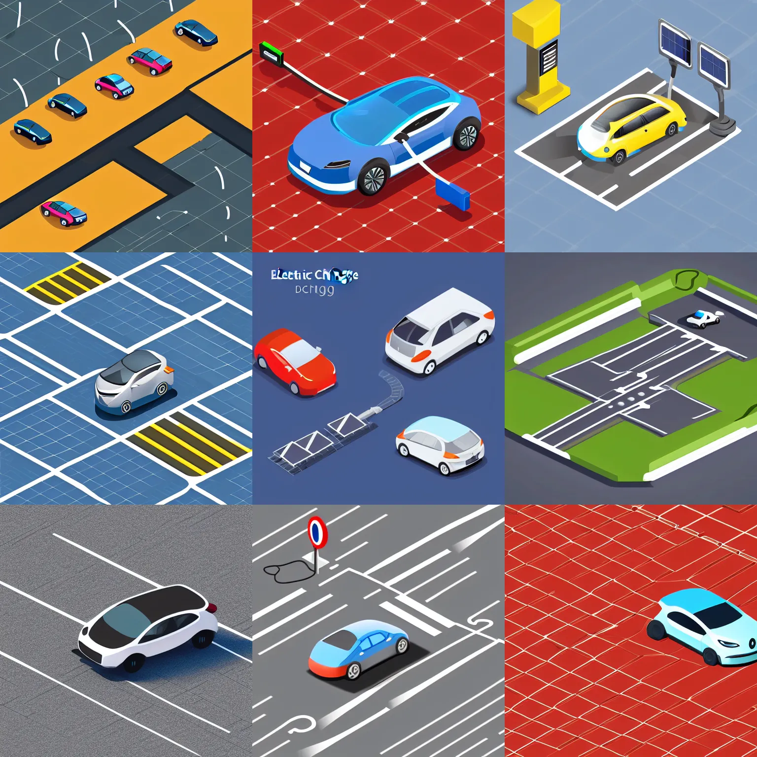 Prompt: webdesign icon for electric car, charging at solar carport, isometric