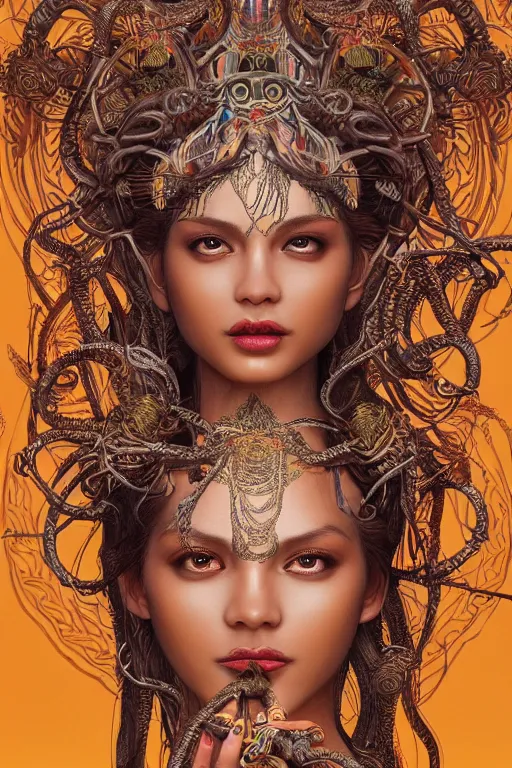 Image similar to an immaculate render of a dancing tribal goddess adorned with leaves and cables and bird wings parts in a temple surrounded by wild tentacles made from mandalas and incense smoke, full body, perfect face, powerful, cinematic, beautifully lit, by artgerm, by karol bak, 3 d, trending on artstation, octane render, 8 k