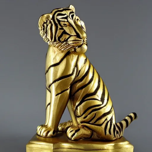 Prompt: gorgeous white tiger statue with gold filigree