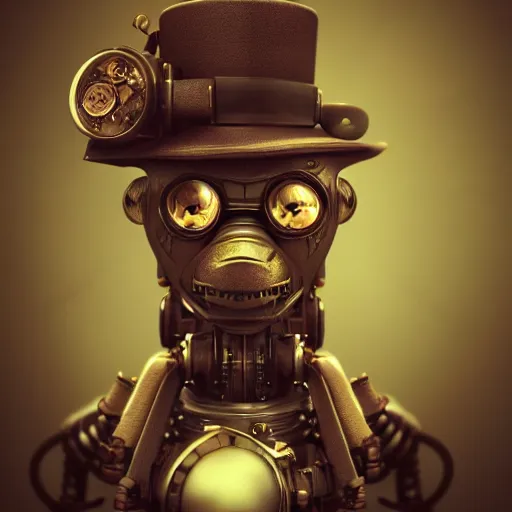 Image similar to steampunk monkey, portrait, robot, concept art, rim light, sharp focus, tilt shift, octane render, anime, moebius, highly detailed