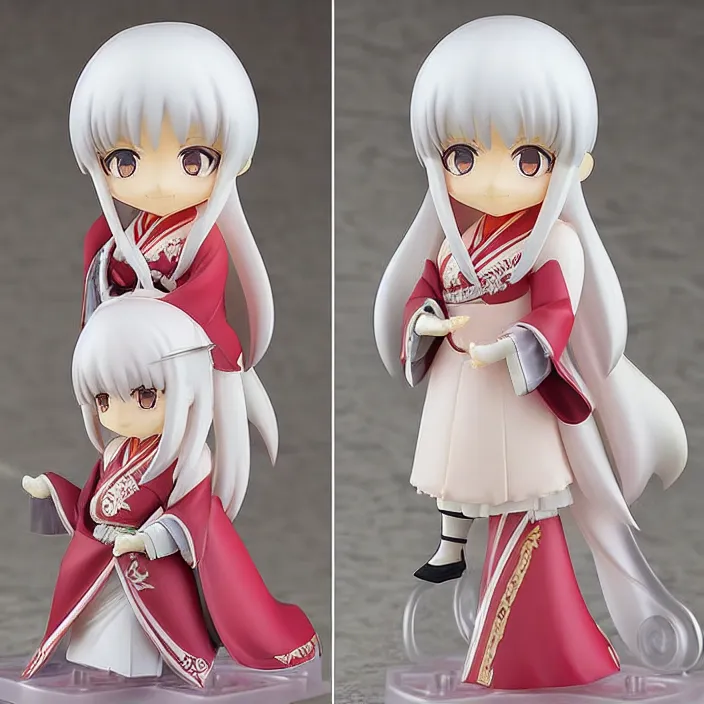 Image similar to An anime Nendoroid of a japanese princess young lady, with white hair and bangs!!!! AYAKA, figurine, detailed product photo