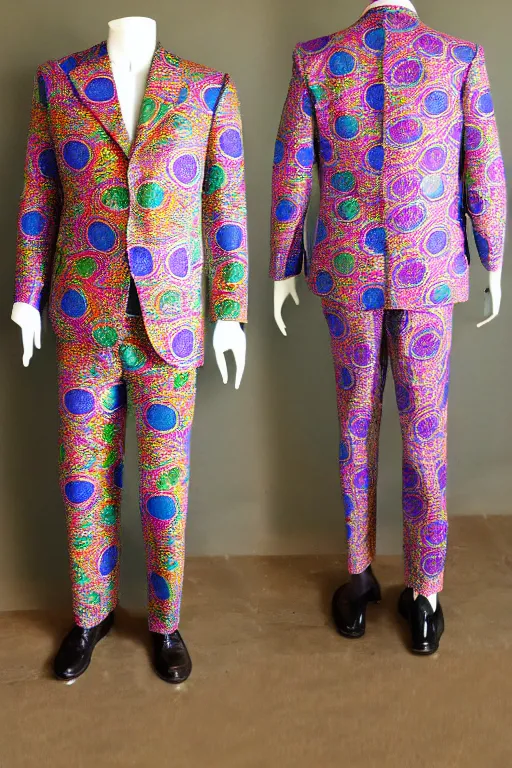 Image similar to psychedelic fashion business suit trippy 6 0 s paisleys pattern textile business suit uniform