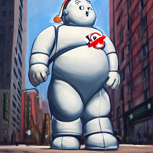 Image similar to a giant ghostbusters stay puff marshmallow man wearing timberland shoes and a yankee hat smoking a joint walking in new york city, highly detailed portrait, digital painting, artstation, artstation hq