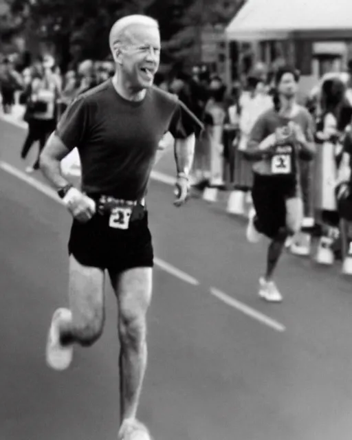 Image similar to film still close - up shot of joe biden running a marathon. photographic, photography