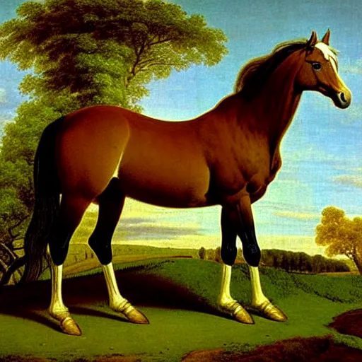 Prompt: Buckskin Horse in a Green Pasture by George Stubbs