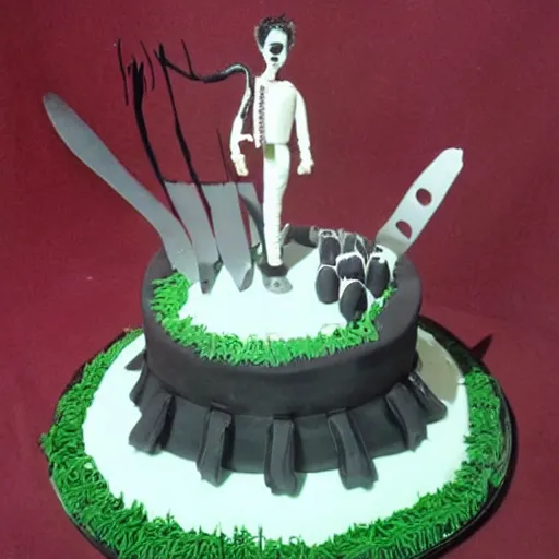 Prompt: cake in the shape of Edward Scissorhands