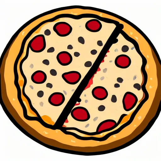 Image similar to cartoony drawing of a slice of pizza with cheese dripping off of it