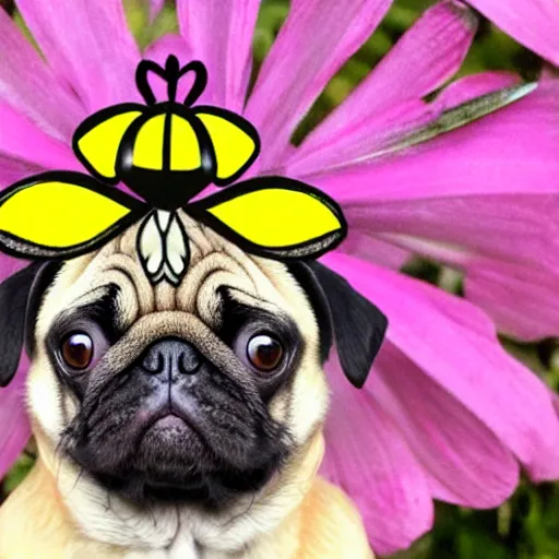 Prompt: a pug with bee wings