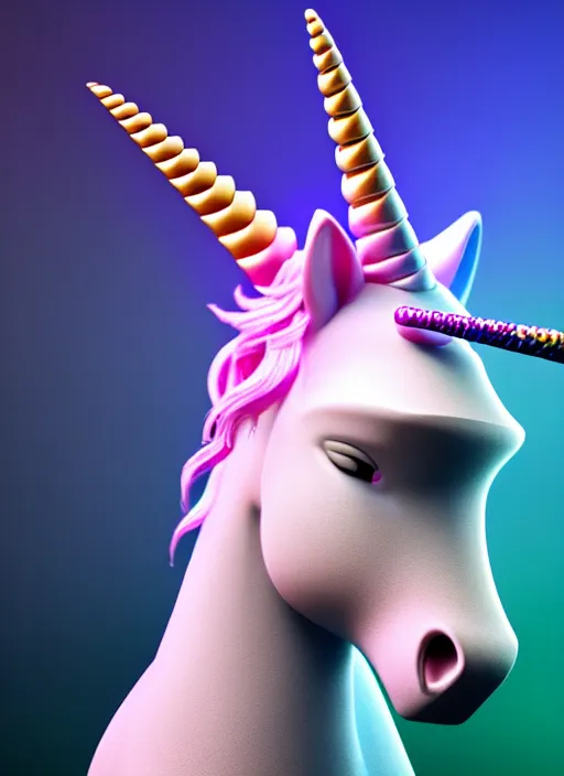 Prompt: unicorn wearing big vr headset, vr headset in techno background, soft gradient texture, realistic 3 d render, high lights, 4 k, high detailed photography, 5 0 mm lens, rich vivid colors, smooth gradients, depth of field, cinematic, hyper realism, high detail, octane render, unreal engine, 8 k