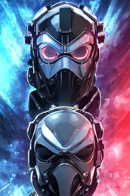 Image similar to cyber cyborg ninja mask helmet metal gear solid artic suit swat commando, global illumination ray tracing hdr fanart arstation by sung choi and eric pfeiffer and gabriel garza and casper konefal, a spectacular view cinematic rays of sunlight comic book illustration, by john kirby