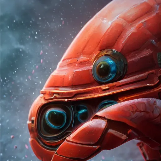 Prompt: ultra realist and ultra intricate detailed soft painting of a shrimp, from the waist up, sci-fi helmet, (symmetry features), sensual gloomy style, volumetric clouds, aquarium background, artstation, unreal render, depth of field