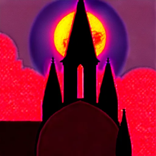 Prompt: gothic building under red sun eclipse from berserk