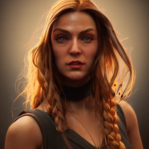 Prompt: A hyper real comic book style portait painting of Laura Schlotterer, unreal 5, hyperrealistic, octane render, cosplay, RPG portrait, dynamic lighting