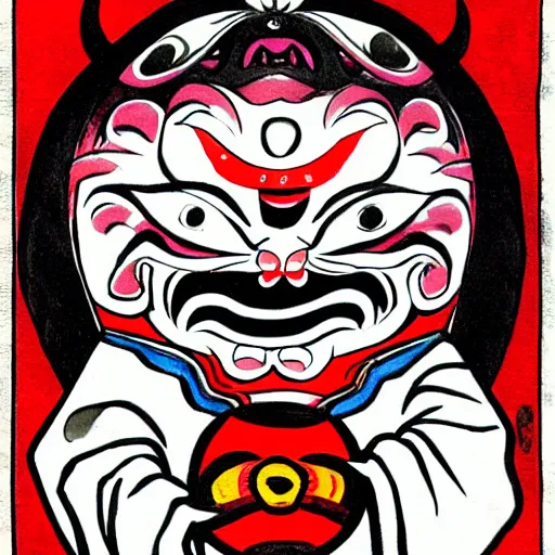 Image similar to demon with daruma head