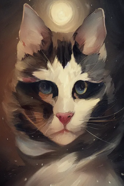 Prompt: Cat portrait painting in the style of peter Mohrbacher, trending on artstation, artstationHD, artstationHQ, unreal engine, 4k, 8k