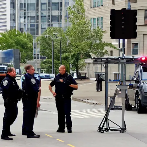 Prompt: police interviewing the world\'s largest pie