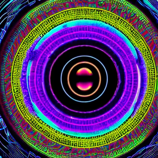 Image similar to cyberpunk neon colored blackhole mandala eye art