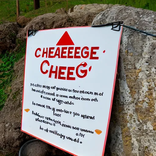 Image similar to sign about the dangers of eating cheese, psa, warning, highly detailed, high quality, high resolution