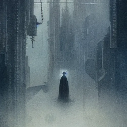 Prompt: movie shot from blade runner, cyberpunk, distopia, distopia megaliths, journey across the urban district | neverland and the gateway between dreams by beksinski, ultra hd rendered