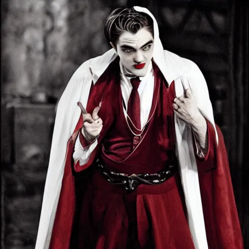 Image similar to Robert Pattinson as Dracula, 1930s film