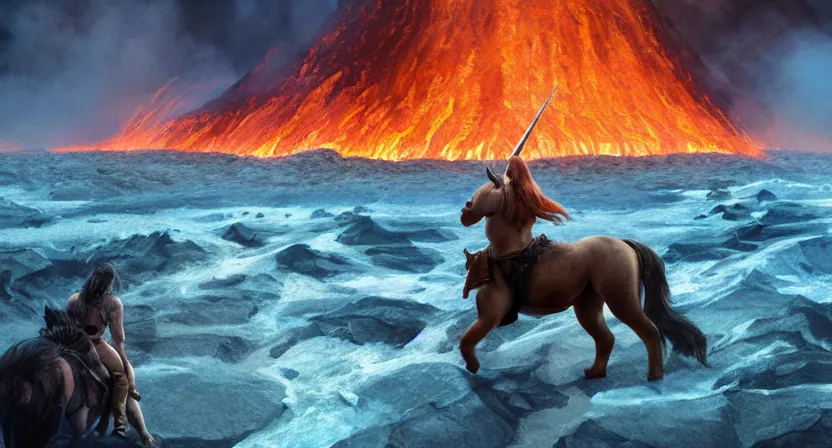 Prompt: Danny Devito riding unicorn in a lake of lava, concept art by Doug Chiang cinematic, realistic painting, high definition, digital art, symmetrical, very detailed, extremely high detail, photo realistic, concept art, unreal engine 5,