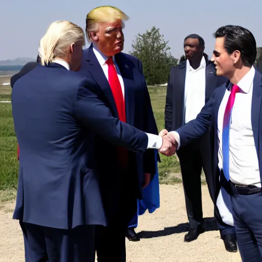 Prompt: donald trump shakes hands with superman