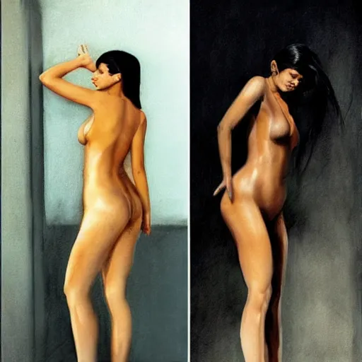 Image similar to a photo of kylie jenner fit body by anders zorn, tan skin highly detailed full body