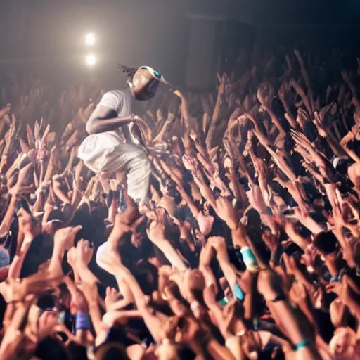 Prompt: A cinematic shot of Tyler, The Creator performing live
