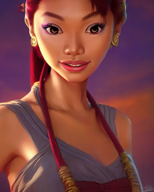 Image similar to charming filipina woman character portrait, by don bluth, sci - fi environment, highly detailed, dynamic shadows, 4 k, wallpaper - 1 0 2 4