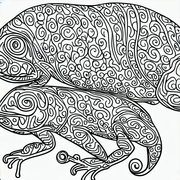 Image similar to beautiful chameleon, ornamental, fractal, line art, vector, outline, simplified, colouring page