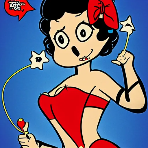 Prompt: Betty Boop in the style of a Raypunk comic book heroine