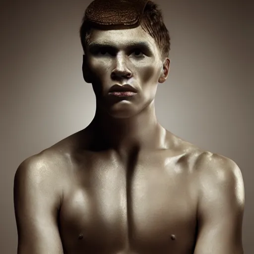 Image similar to a portrait of a beautiful athletic young male god , photographed by erwin olaf, artistic