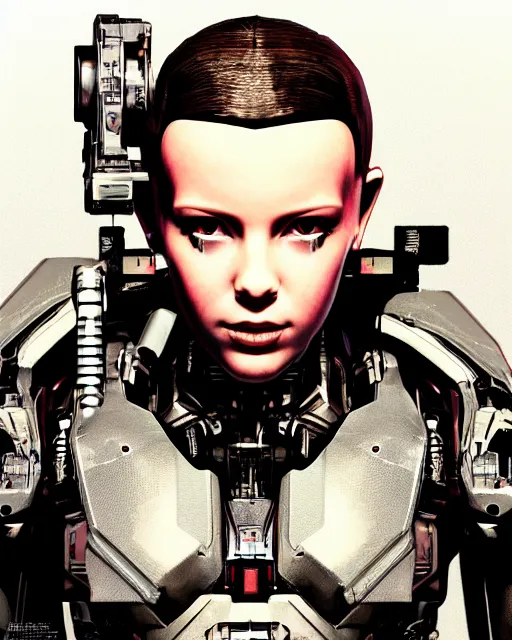 Image similar to Portrait of cyborg Millie Bobby Brown by Yoji Shinkawa, octane render