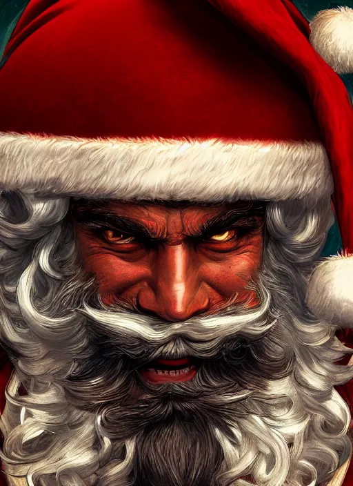 Image similar to digital _ painting _ of _ gangster santa clause _ by _ filipe _ pagliuso _ and _ justin _ gerard _ symmetric _ fantasy _ highly _ detailed _ realistic _ intricate _ port